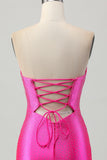 Fuchsia Strapless Cut Out Beaded Bodycon Short Prom Dress