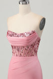 Strapless Blush Corset Sequins Bodycon Short Prom Dress