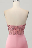 Strapless Blush Corset Sequins Bodycon Short Prom Dress