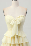 Sky Blue Strapless A Line Tiered Short Prom Dress with Bow