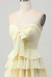 Sky Blue Strapless A Line Tiered Short Prom Dress with Bow