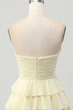 Sky Blue Strapless A Line Tiered Short Prom Dress with Bow