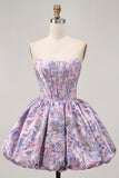Yellow Strapless Fit and Flare Brocade A-Line Short Prom Dress