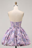 Yellow Strapless Fit and Flare Brocade A-Line Short Prom Dress