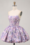 Yellow Strapless Fit and Flare Brocade A-Line Short Prom Dress