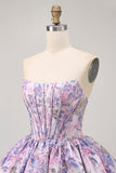 Yellow Strapless Fit and Flare Brocade A-Line Short Prom Dress