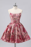 Off The Shoulder Dark Green Brocade Floral A Line Printed Cocktail Dress