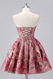 Off The Shoulder Dark Green Brocade Floral A Line Printed Cocktail Dress