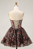Khaki Leopard Off the Shoulder Corset A Line Mini Cocktail Dress