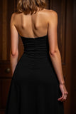 Black A Line Strapless Ruffled Cocktail Dress