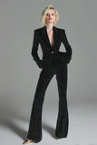 Sparkly Black 2 Piece Button Long Women Suits with Rhinestones