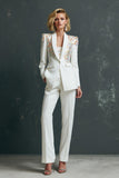 White 2 Piece Shawl Lapel Women Suits with Pockets