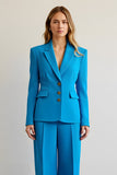 Blue 2 Piece Notched Lapel Satin Women Prom Suits