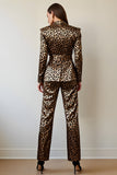 Gold Black Leopard Shawl Lapel 2 Piece Women Prom Suits