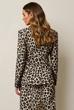 Coffee Leopard Shawl Lapel 2 Piece Pencil Work Dress