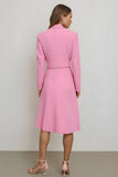 Pink Bodycon Notched Lapel Midi Work Dress with Belt