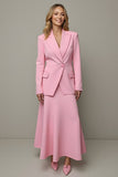 Pink 2 Piece A Line Satin Peak Lapel One Button Business Suits