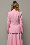 Pink 2 Piece A Line Satin Peak Lapel One Button Business Suits