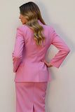 Pink 2 Piece Satin Pencil Single Breasted Midi Business Suits
