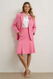 2 Piece Pink A Line Notched Lapel Midi Business Suits with 3D Flower