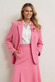 2 Piece Pink A Line Notched Lapel Midi Business Suits with 3D Flower