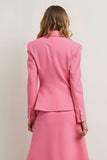 2 Piece Pink A Line Notched Lapel Midi Business Suits with 3D Flower