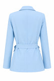 Blue 2 Piece Satin Peak Lapel Business Suits with Sash