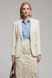 Ivory 2 Piece Notched Lapel Lace Pencil Business Suits