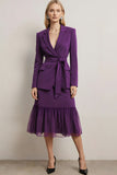 Dark Purple 2 Piece Peak Lapel Pencil Midi Business Suits