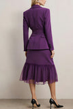 Dark Purple 2 Piece Peak Lapel Pencil Midi Business Suits