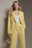 Yellow 2 Piece Peak Lapel Long Sleeves Business Suits