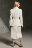 Ivory 2 Piece Notched Lapel Pencil Midi Business Suits