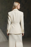 Ivory 2 Piece Notched Lapel Pencil Midi Business Suits