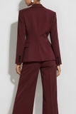 Burgundy 2 Piece Peak Lapel Single Breasted Business Suits
