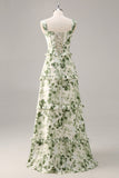 Green Flower Corset A Line Bridesmaid Dress with Ruffles