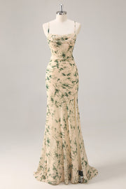 Champagne Flower Mermaid Bridesmaid Dress with Slit