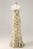 Champagne Flower Mermaid Bridesmaid Dress with Slit