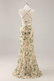 Champagne Flower Mermaid Bridesmaid Dress with Slit