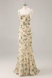 Champagne Flower Mermaid Bridesmaid Dress with Slit