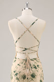 Champagne Flower Mermaid Bridesmaid Dress with Slit