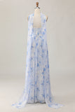 Dusty Rose Strapless A-Line Floral Printed Wedding Guest Dress with Slit