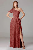 One Shoulder Black A-Line Long Choir Dress with Slit