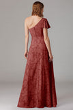 One Shoulder Black A-Line Long Choir Dress with Slit