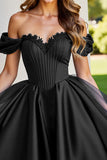 Black A Line Ruched Short Prom Dress with Appliques