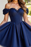 Black A Line Ruched Short Prom Dress with Appliques