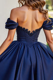 Black A Line Ruched Short Prom Dress with Appliques