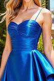 Dark Green Ruched A Line Short Prom Dress