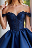 Burgundy Satin A Line Short Prom Dress with Appliques
