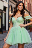 Blush Corset Tulle Short Cocktail Dress with Appliques