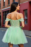 Blush Corset Tulle Short Cocktail Dress with Appliques